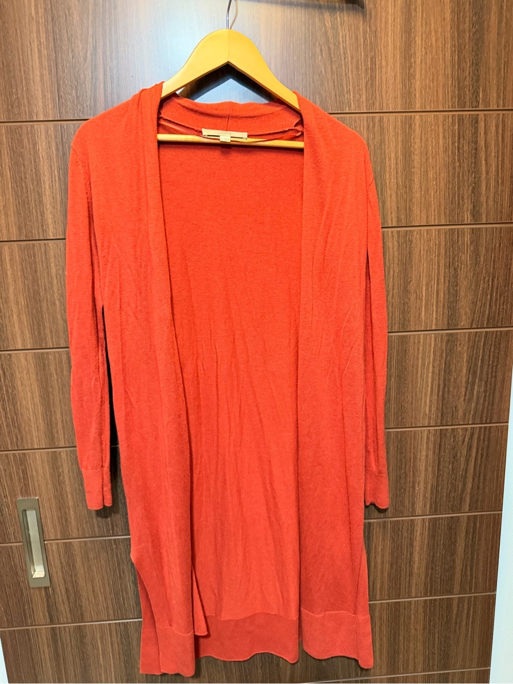 LOFT Long Open-Front Cardigan Sweater in Burnt Orange SMALL